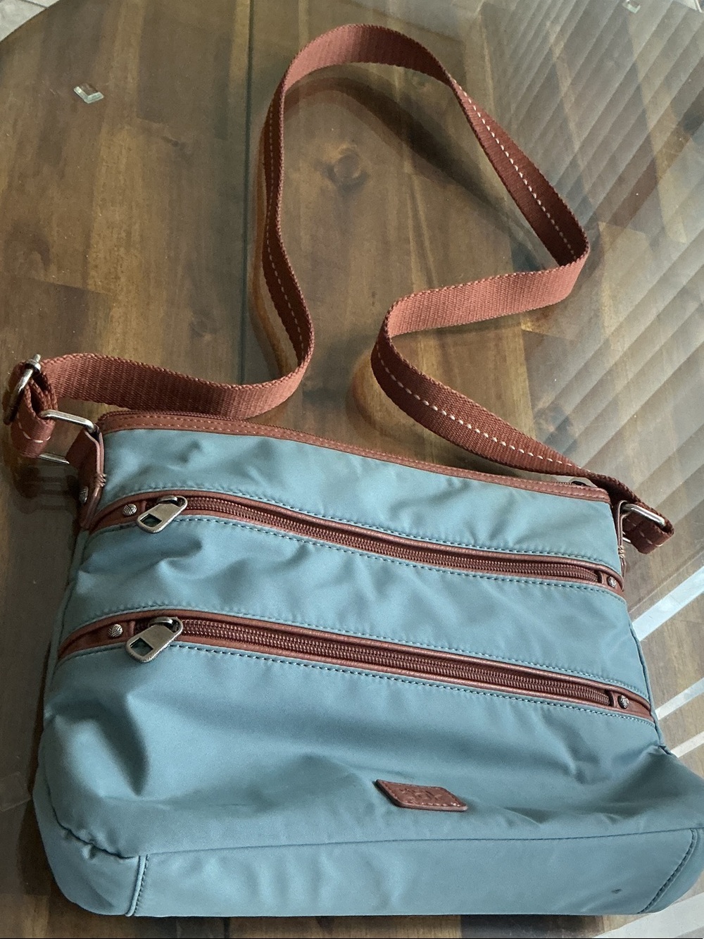 The Sak Blue Crossbody Shoulder Bag with Brown Accents